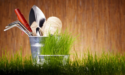 Risk-aware garden maintenance work with tools and clear communication